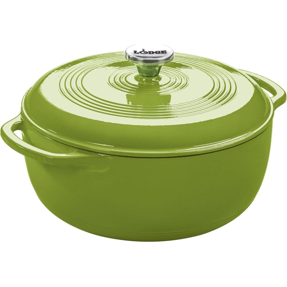 imageLodge 6 Quart Enameled Cast Iron Dutch Oven with Lid Dual Handles Oven Safe up to 500 F or on Stovetop Use to Marinate Cook Bake Refrigerate and Serve Desert SageAvocado