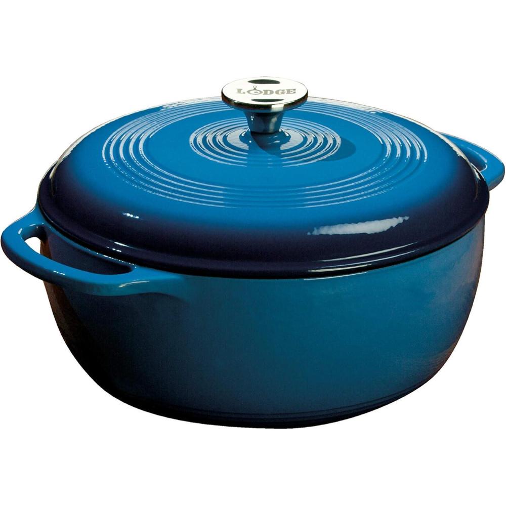 imageLodge 6 Quart Enameled Cast Iron Dutch Oven with Lid Dual Handles Oven Safe up to 500 F or on Stovetop Use to Marinate Cook Bake Refrigerate and Serve Desert SageBlue