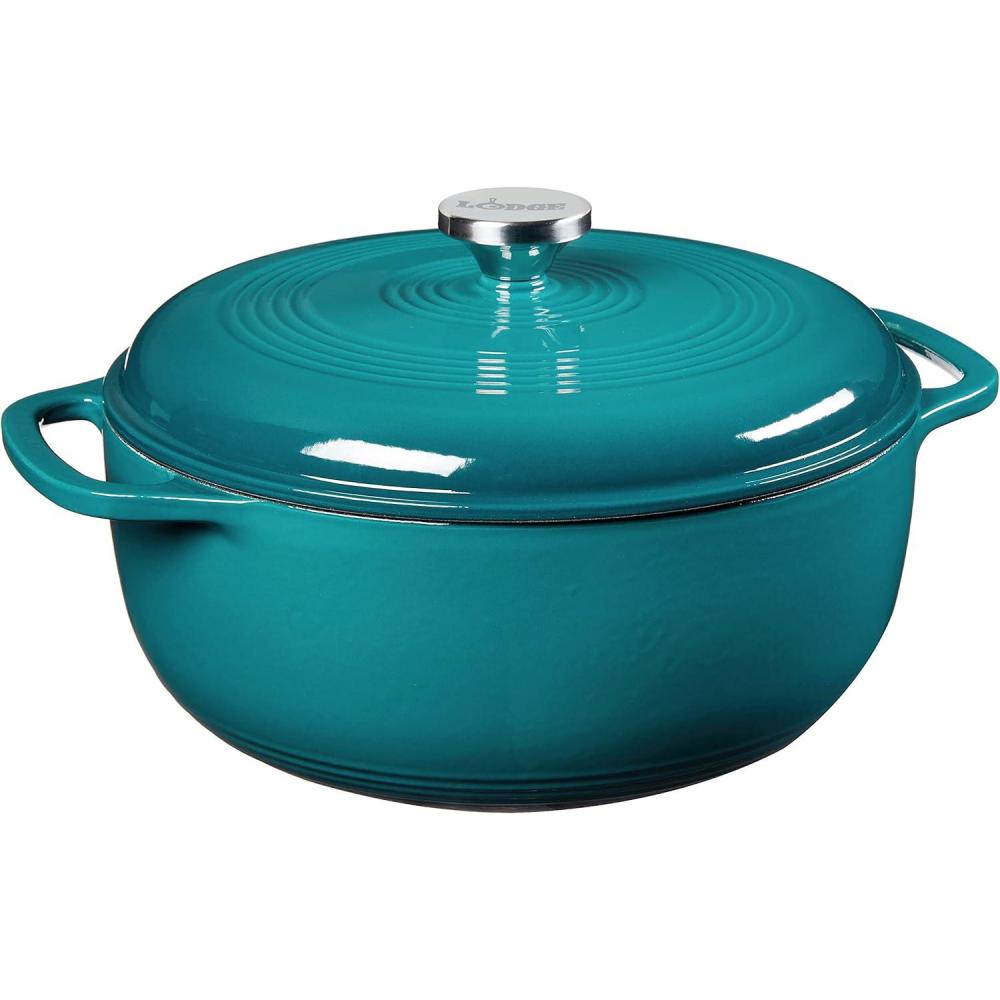 imageLodge 6 Quart Enameled Cast Iron Dutch Oven with Lid Dual Handles Oven Safe up to 500 F or on Stovetop Use to Marinate Cook Bake Refrigerate and Serve Desert SageLagoon
