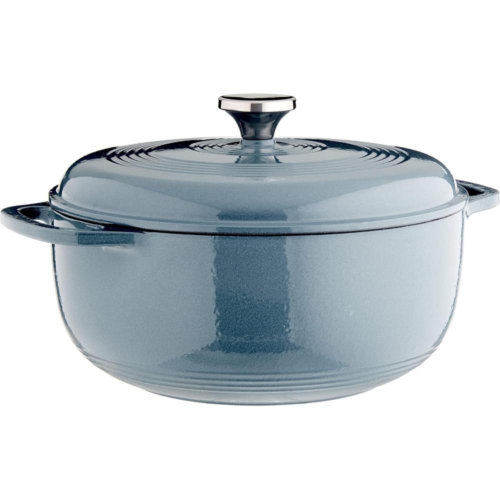 imageLodge 6 Quart Enameled Cast Iron Dutch Oven with Lid Dual Handles Oven Safe up to 500 F or on Stovetop Use to Marinate Cook Bake Refrigerate and Serve Desert SageStorm Blue