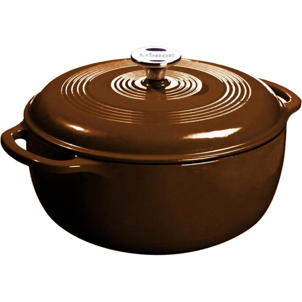 imageLodge 6 Quart Enameled Cast Iron Dutch Oven with Lid Dual Handles Oven Safe up to 500 F or on Stovetop Use to Marinate Cook Bake Refrigerate and Serve Desert SageBurnt Sienna