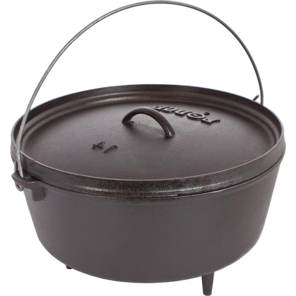 imageLodge 6 Quart PreSeasoned Cast Iron Camp Dutch Oven with Lid  Dual Handles  Use in the Oven on the Stove on the Grill or over the Campfire  Black10 Quart