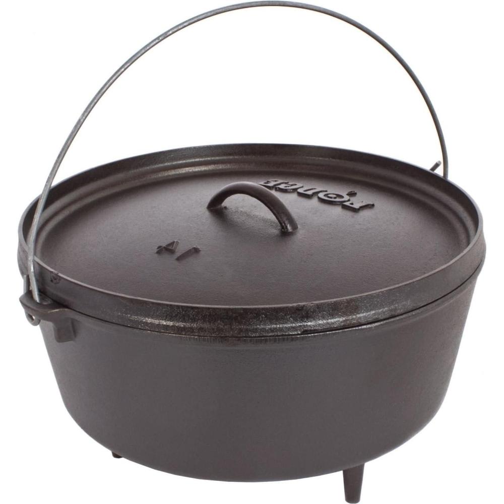 imageLodge 6 Quart PreSeasoned Cast Iron Camp Dutch Oven with Lid  Dual Handles  Use in the Oven on the Stove on the Grill or over the Campfire  Black5 Quart
