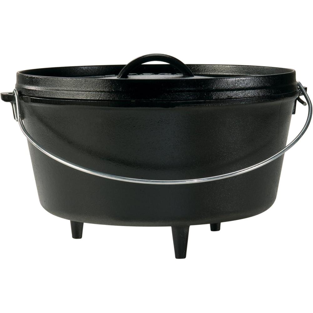 imageLodge 6 Quart PreSeasoned Cast Iron Camp Dutch Oven with Lid  Dual Handles  Use in the Oven on the Stove on the Grill or over the Campfire  Black8 Quart