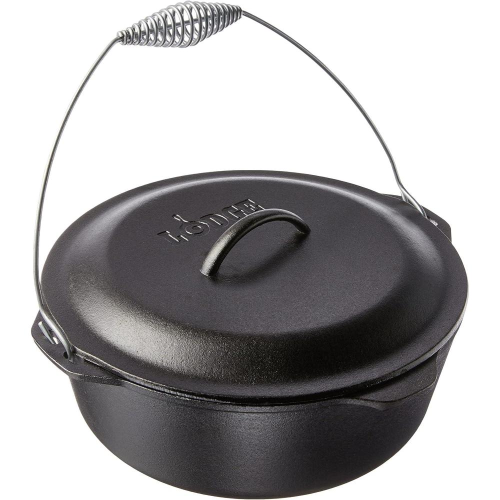 imageLodge 7 Quart PreSeasoned Cast Iron Dutch Oven with Lid Wire Bail Handle for Easy Transfer from Cooking Surface to Table Use in the Oven on the Stove on the Grill or over the Campfire Black9 Quart