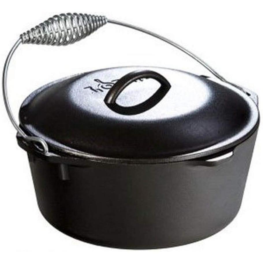 imageLodge 7 Quart PreSeasoned Cast Iron Dutch Oven with Lid  Wire Bail Handle for Easy Transfer from Cooking Surface to Table  Use in the Oven on the Stove on the Grill or over the Campfire  Black5 Quart