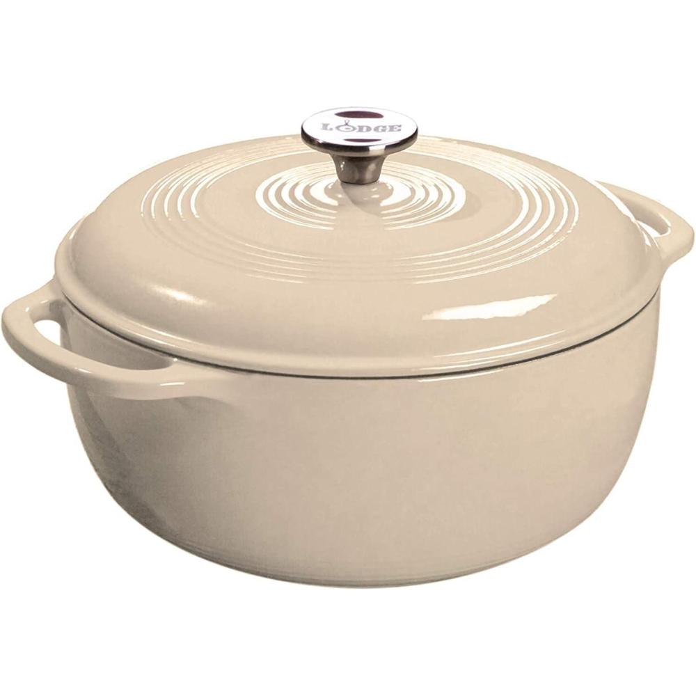 imageLodge 75 Quart Enameled Cast Iron Oval Dutch Oven with Lid  Dual Handles  Oven Safe up to 500 F or on Stovetop  Use to Marinate Cook Bake Refrigerate and Serve  LilacSandalwood