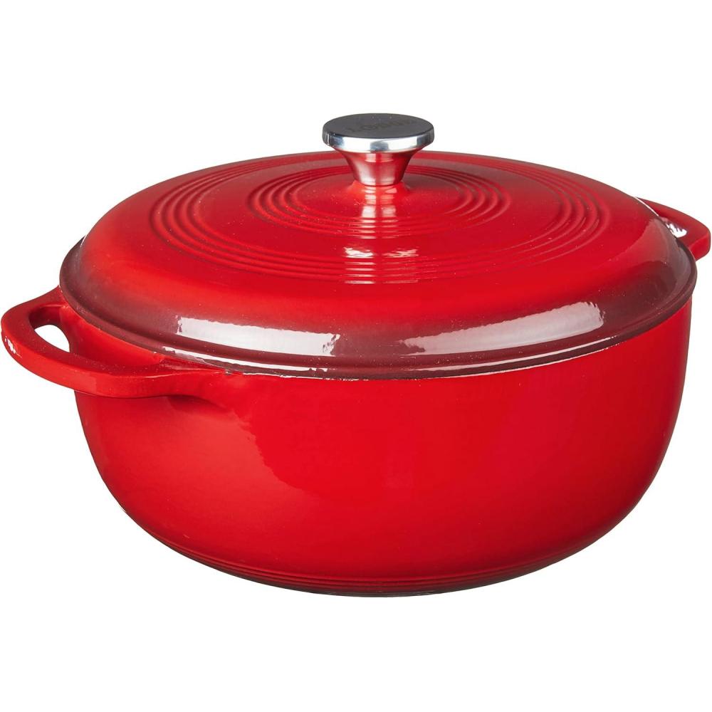 imageLodge 75 Quart Enameled Cast Iron Oval Dutch Oven with Lid  Dual Handles  Oven Safe up to 500 F or on Stovetop  Use to Marinate Cook Bake Refrigerate and Serve  LilacIsland Spice Red