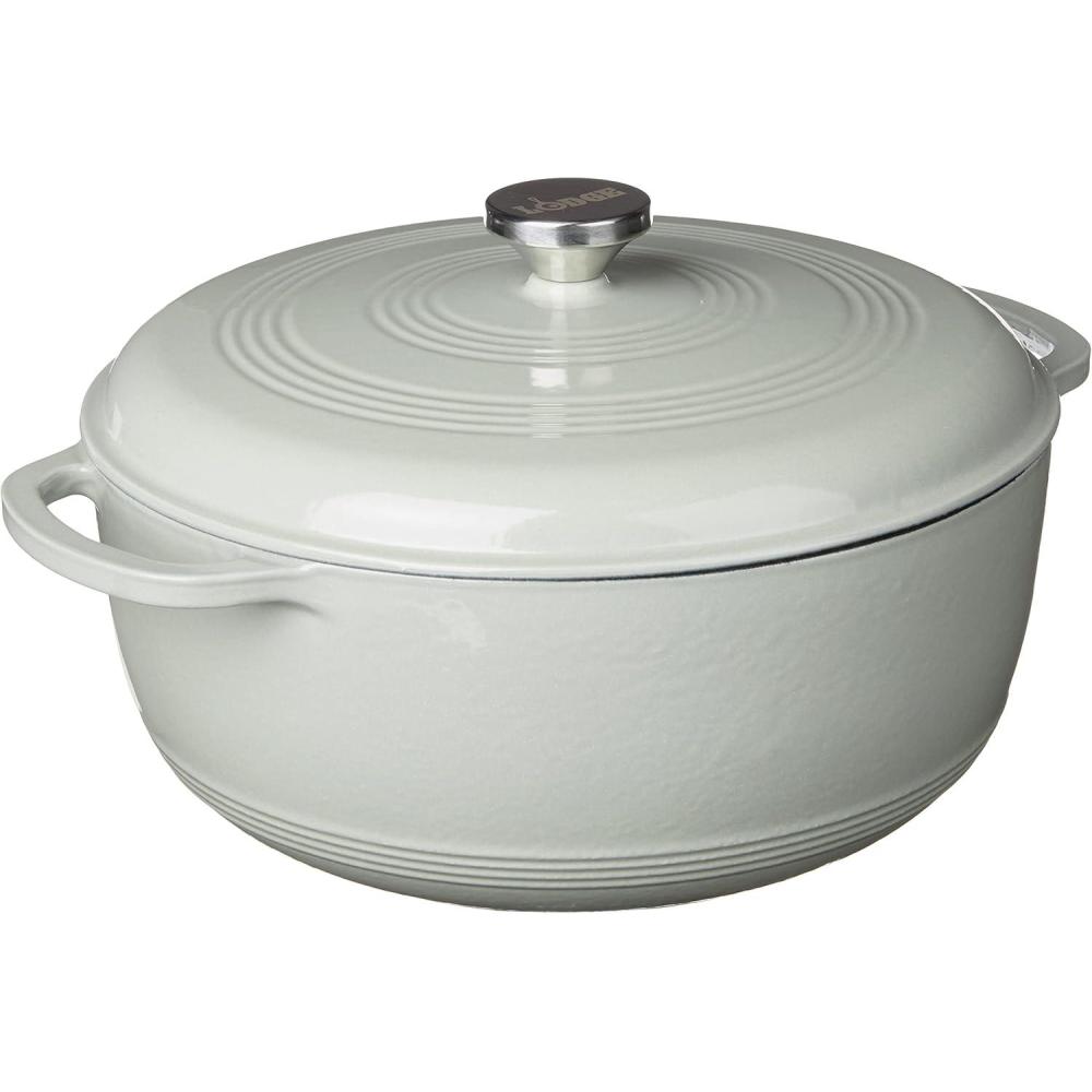 imageLodge 75 Quart Enameled Cast Iron Oval Dutch Oven with Lid  Dual Handles  Oven Safe up to 500 F or on Stovetop  Use to Marinate Cook Bake Refrigerate and Serve  LilacDesert Sage
