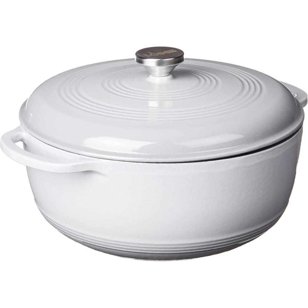 imageLodge 75 Quart Enameled Cast Iron Oval Dutch Oven with Lid  Dual Handles  Oven Safe up to 500 F or on Stovetop  Use to Marinate Cook Bake Refrigerate and Serve  LilacGray