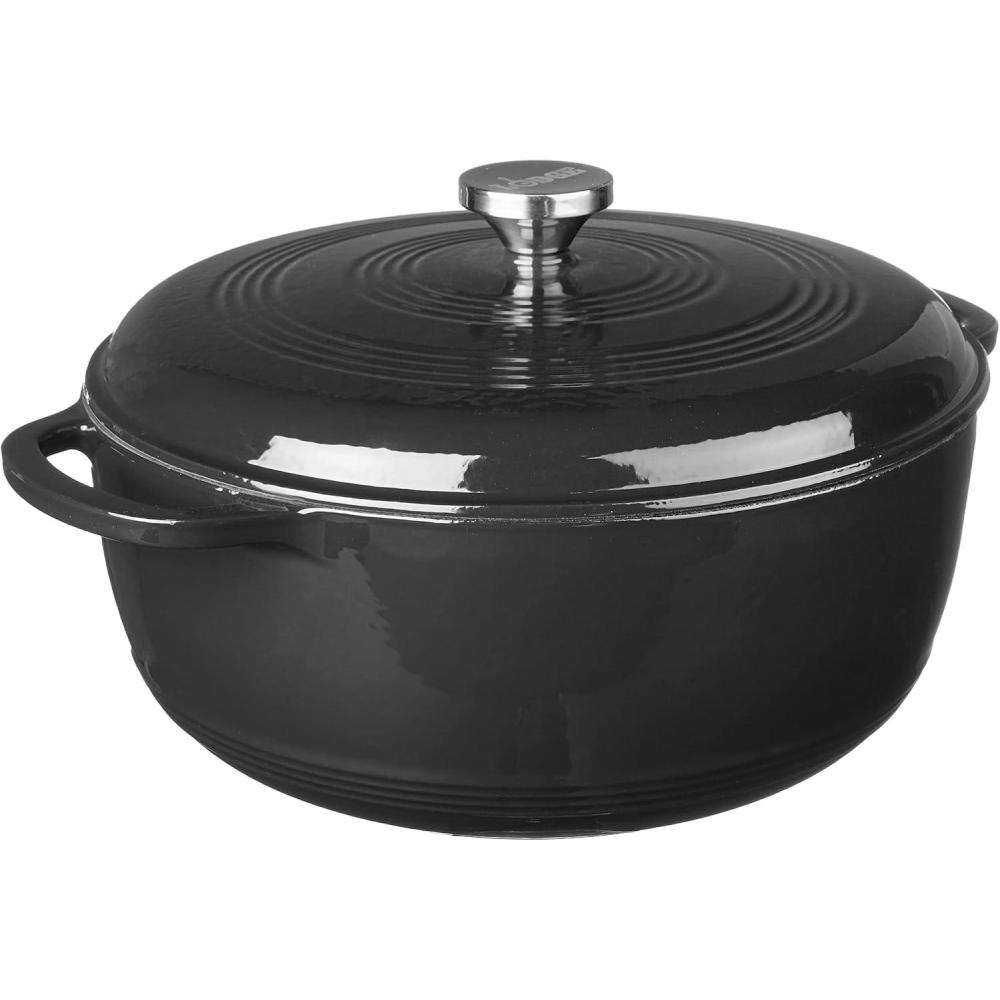imageLodge 75 Quart Enameled Cast Iron Oval Dutch Oven with Lid  Dual Handles  Oven Safe up to 500 F or on Stovetop  Use to Marinate Cook Bake Refrigerate and Serve  LilacSolid Slate