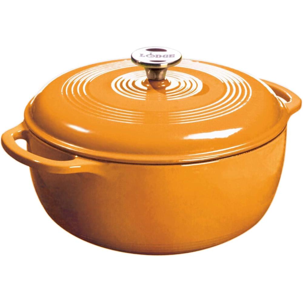 imageLodge 75 Quart Enameled Cast Iron Oval Dutch Oven with Lid Dual Handles Oven Safe up to 500 F or on Stovetop Use to Marinate Cook Bake Refrigerate and Serve LilacApricot