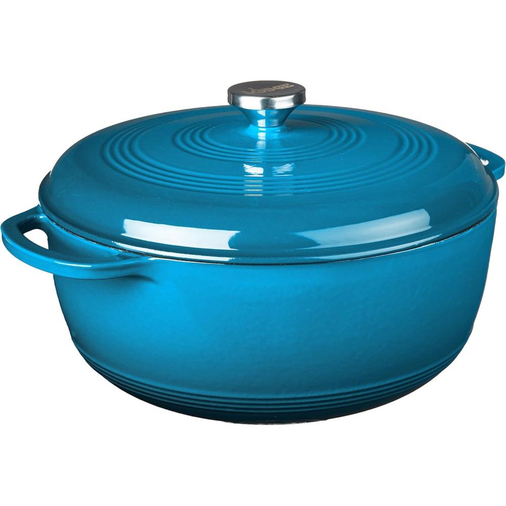 imageLodge 75 Quart Enameled Cast Iron Oval Dutch Oven with Lid  Dual Handles  Oven Safe up to 500 F or on Stovetop  Use to Marinate Cook Bake Refrigerate and Serve  LilacBlue