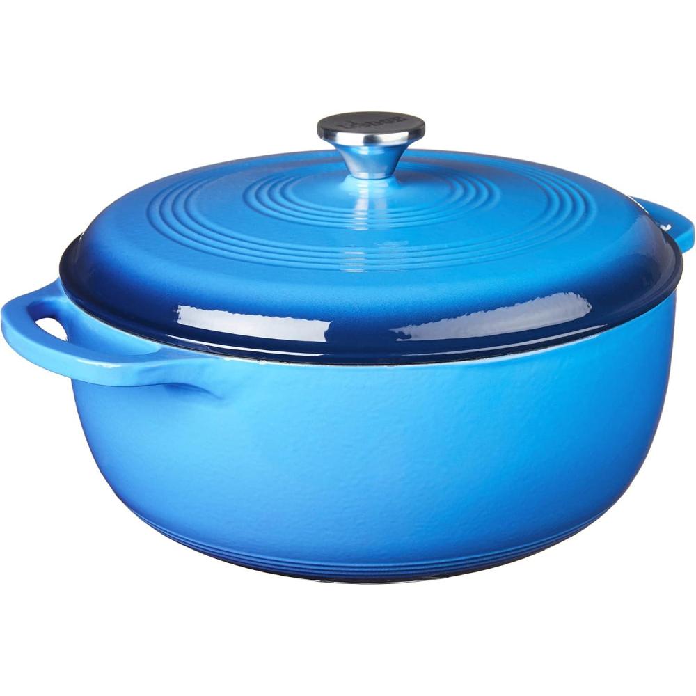 imageLodge 75 Quart Enameled Cast Iron Oval Dutch Oven with Lid  Dual Handles  Oven Safe up to 500 F or on Stovetop  Use to Marinate Cook Bake Refrigerate and Serve  LilacCaribbean Blue