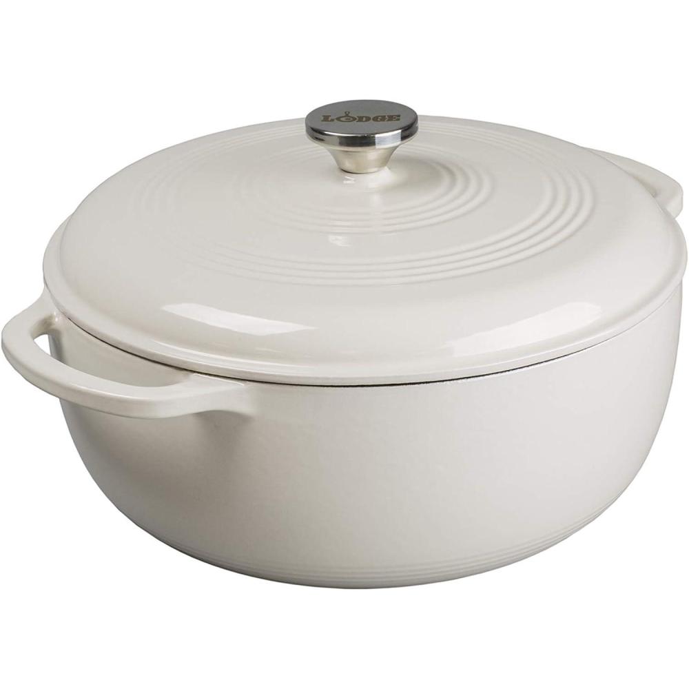 imageLodge 75 Quart Enameled Cast Iron Oval Dutch Oven with Lid  Dual Handles  Oven Safe up to 500 F or on Stovetop  Use to Marinate Cook Bake Refrigerate and Serve  LilacOyster White