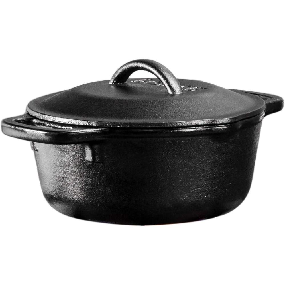 imageLodge 7Quart Cast Iron Dutch Oven Made in USA PreSeasoned PFASFree ampamp NonToxic HeatTreated Induction Compatible SelfBasting Lid Durable MultiUse Cooking Pot for Oven to Table1 Quart