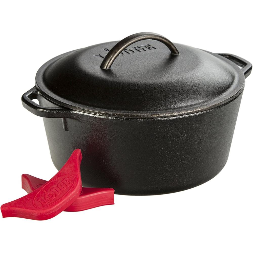 imageLodge 7Quart Cast Iron Dutch Oven  Made in USA PreSeasoned PFASFree ampamp NonToxic HeatTreated Induction Compatible SelfBasting Lid Durable MultiUse Cooking Pot for Oven to Table5 Quart