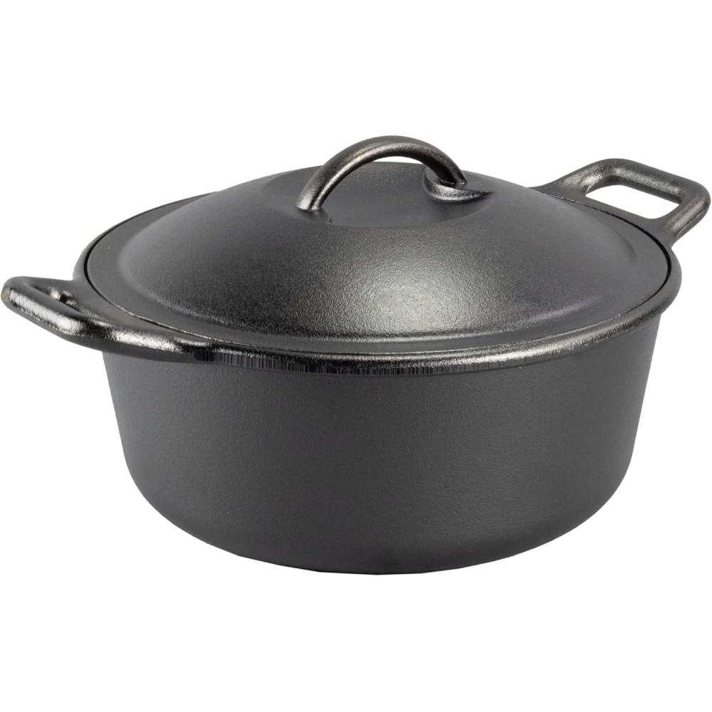 imageLodge BOLD Exclusive 7 Quart Premium PreSeasoned Cast Iron Dutch Oven with Lid  Dual Handles  Use in the Oven on the Stove on the Grill or over the Campfire  Black4 QT Dutch Oven
