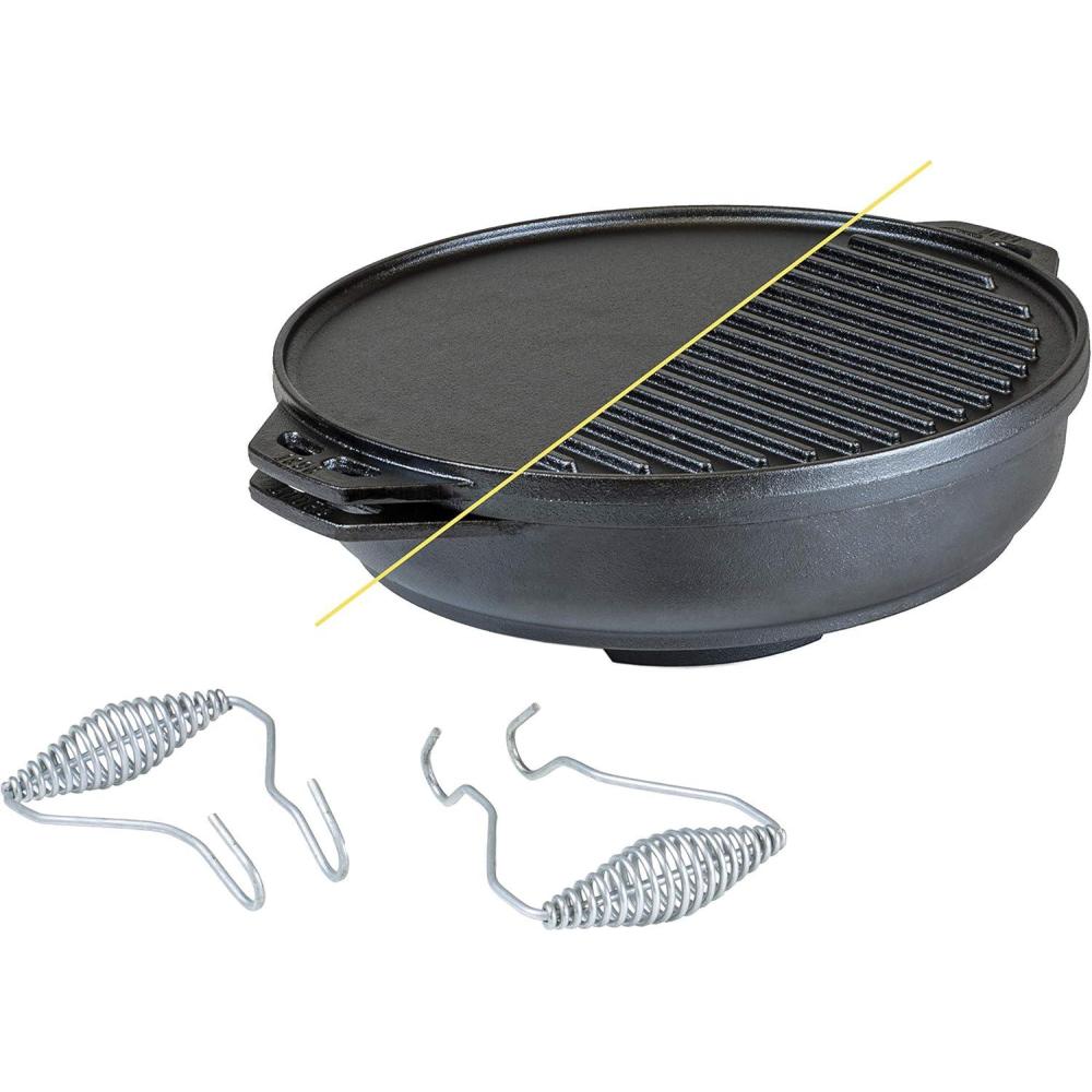imageLodge Cast Iron CookItAll Kit FivePiece Cast Iron Set includes a Reversible GrillGriddle 14 Inch 68 Quart BottomWok Two Heavy Duty Handles and a Tips ampamp Tricks BookletCast Iron Set