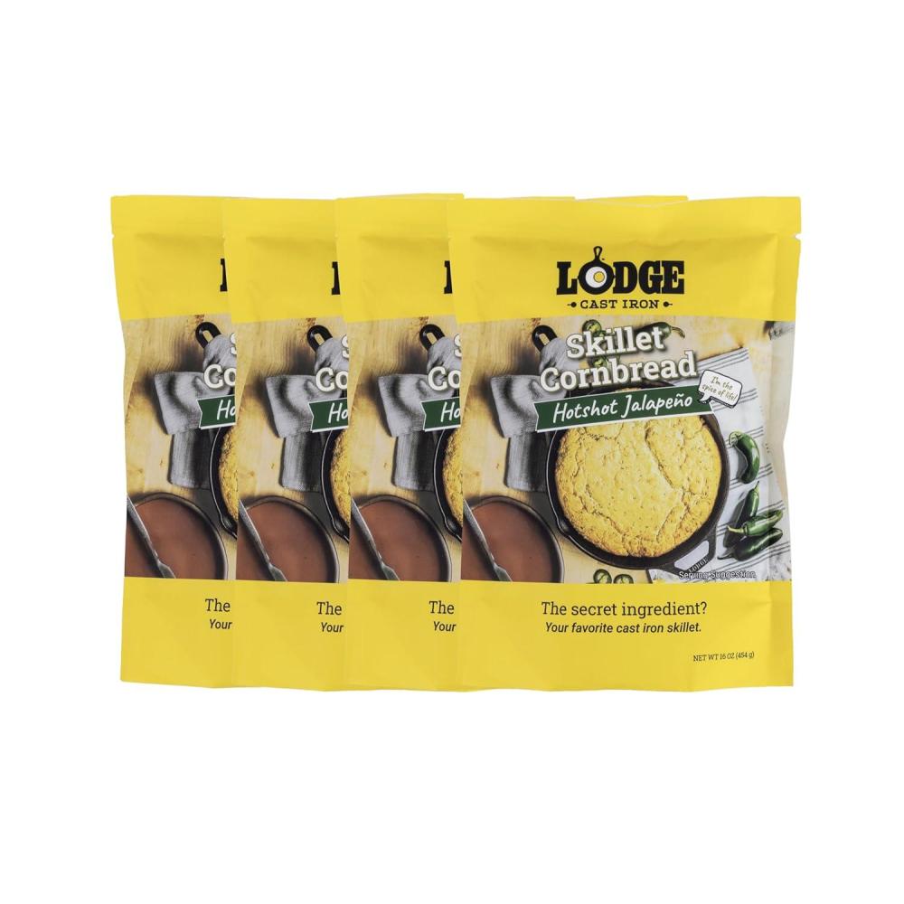 imageLodge Cast Iron Skillet Cornbread  Easy to Bake 174 oz 4 Pack  Hotshot Jalapeo