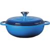 Lodge 3 Quart Enameled Cast Iron Dutch Oven with Lid – Dual Handles – Oven Safe up to 500° F or on Stovetop – Use to Marinate, Cook, Bake, Refrigerate and Serve – Caribbean Blue(Caribbean Blue)