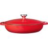 Lodge 3.6 Quart Enameled Cast Iron Oval Casserole With Lid– Dual Handles – Oven Safe up to 500° F or on Stovetop – Use to Marinate, Cook, Bake, Refrigerate and Serve – Island Spice Red(Solid Red)