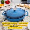 Lodge 3.6 Quart Enameled Cast Iron Oval Casserole With Lid– Dual Handles – Oven Safe up to 500° F or on Stovetop – Use to Marinate, Cook, Bake, Refrigerate and Serve – Island Spice Red(Caribbean Blue)