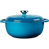 Lodge 4.5 Quart Enameled Cast Iron Dutch Oven with Lid – Dual Handles – Oven Safe up to 500° F or on Stovetop – Use to Marinate, Cook, Bake, Refrigerate and Serve – Island Spice Red(Cornflower Blue)