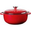 Lodge 4.5 Quart Enameled Cast Iron Dutch Oven with Lid – Dual Handles – Oven Safe up to 500° F or on Stovetop – Use to Marinate, Cook, Bake, Refrigerate and Serve – Island Spice Red(Island Spice Red)