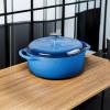 Lodge 4.5 Quart Enameled Cast Iron Dutch Oven with Lid – Dual Handles – Oven Safe up to 500° F or on Stovetop – Use to Marinate, Cook, Bake, Refrigerate and Serve – Island Spice Red(Caribbean Blue)