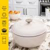 Lodge 6 Quart Enameled Cast Iron Dutch Oven with Lid – Dual Handles – Oven Safe up to 500° F or on Stovetop – Use to Marinate, Cook, Bake, Refrigerate and Serve – Desert Sage(Oyster White)