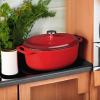 Lodge 7 Quart Enameled Cast Iron Oval Dutch Oven with Lid – Dual Handles – Oven Safe up to 500° F or on Stovetop – Use to Marinate, Cook, Bake, Refrigerate and Serve – Oyster White(Red)