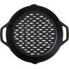 Lodge Pre-Seasoned Cast Iron Round Grilling Pan – Use on the Grill – Grilling Pan Designed to Protect Food from Falling Through the Grate – Cast Iron 12 Inch(12 Inch)