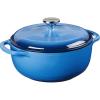 Lodge 4.5 Quart Enameled Cast Iron Dutch Oven with Lid – Dual Handles – Oven Safe up to 500° F or on Stovetop – Use to Marinate, Cook, Bake, Refrigerate and Serve – Island Spice Red(Caribbean Blue)