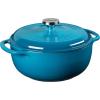 Lodge 4.5 Quart Enameled Cast Iron Dutch Oven with Lid – Dual Handles – Oven Safe up to 500° F or on Stovetop – Use to Marinate, Cook, Bake, Refrigerate and Serve – Island Spice Red(Cornflower Blue)