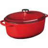 Lodge 7 Quart Enameled Cast Iron Oval Dutch Oven with Lid – Dual Handles – Oven Safe up to 500° F or on Stovetop – Use to Marinate, Cook, Bake, Refrigerate and Serve – Oyster White(Red)